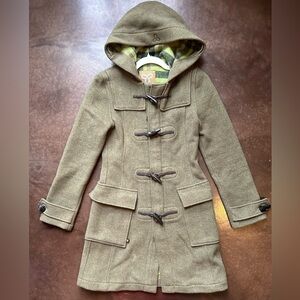 Aritzia brand TNA xs wool toggle overcoat with hood, army green